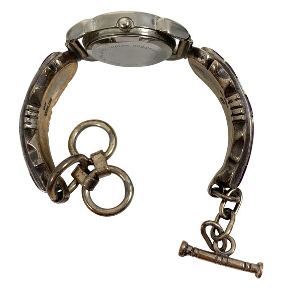 Vintage Sterling Silver Signed Native American Charoite Opal Watch UNTESTED - Picture 7 of 8